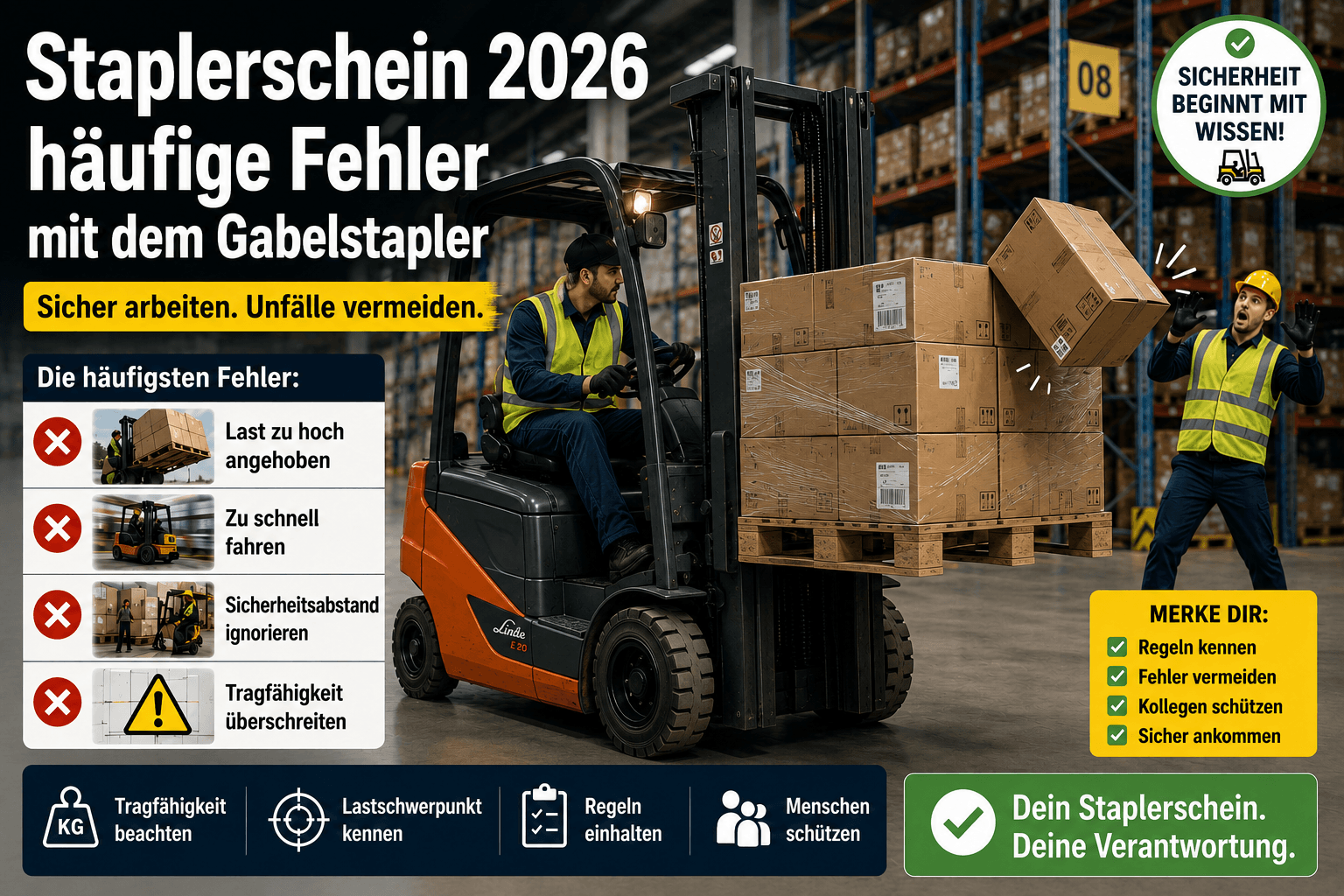 Staplerschein (2026) — самых распространённых ошибок при работе с вилочным погрузчиком и как их избежать